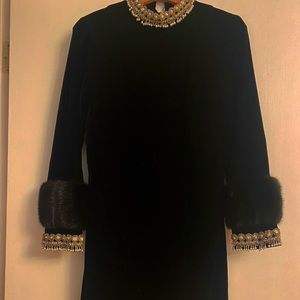 Vintage Utah Tailoring Mills velvet, fur, beaded long sleeve dress